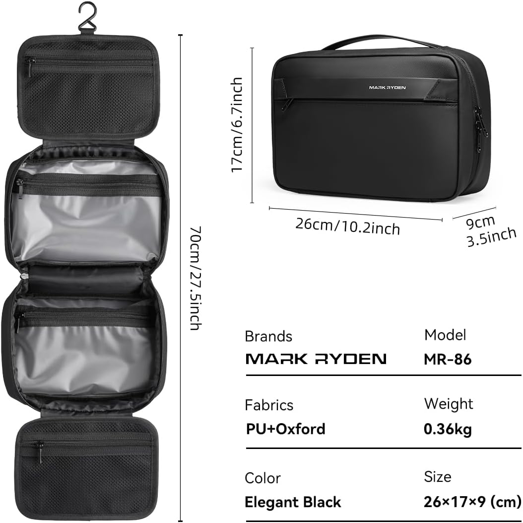 MARK RYDEN Toiletry Bag for Men, Travel Toiletry Organizer Dopp Kit Water-resistant Shaving Bag for Toiletries Accessories (Black)