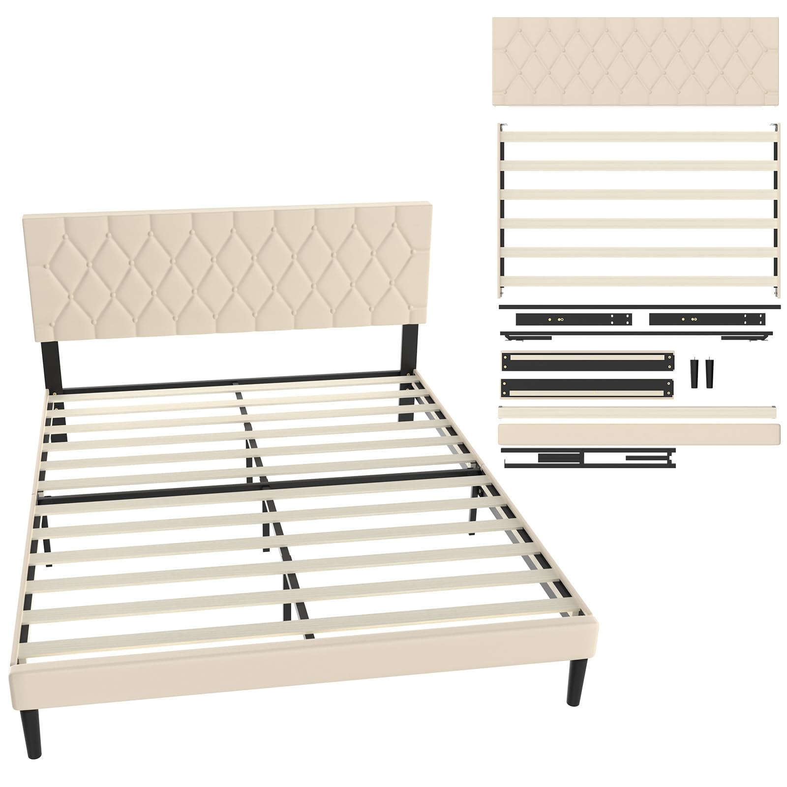 UISEBRT Telaio Letto Matrimoniale In Metallo 140x200 Cm - Letto A Piattaforma Con Testiera Alta, Spazio Contenitore 31 Cm, Portata 500 Kg, Colore Nero - 4