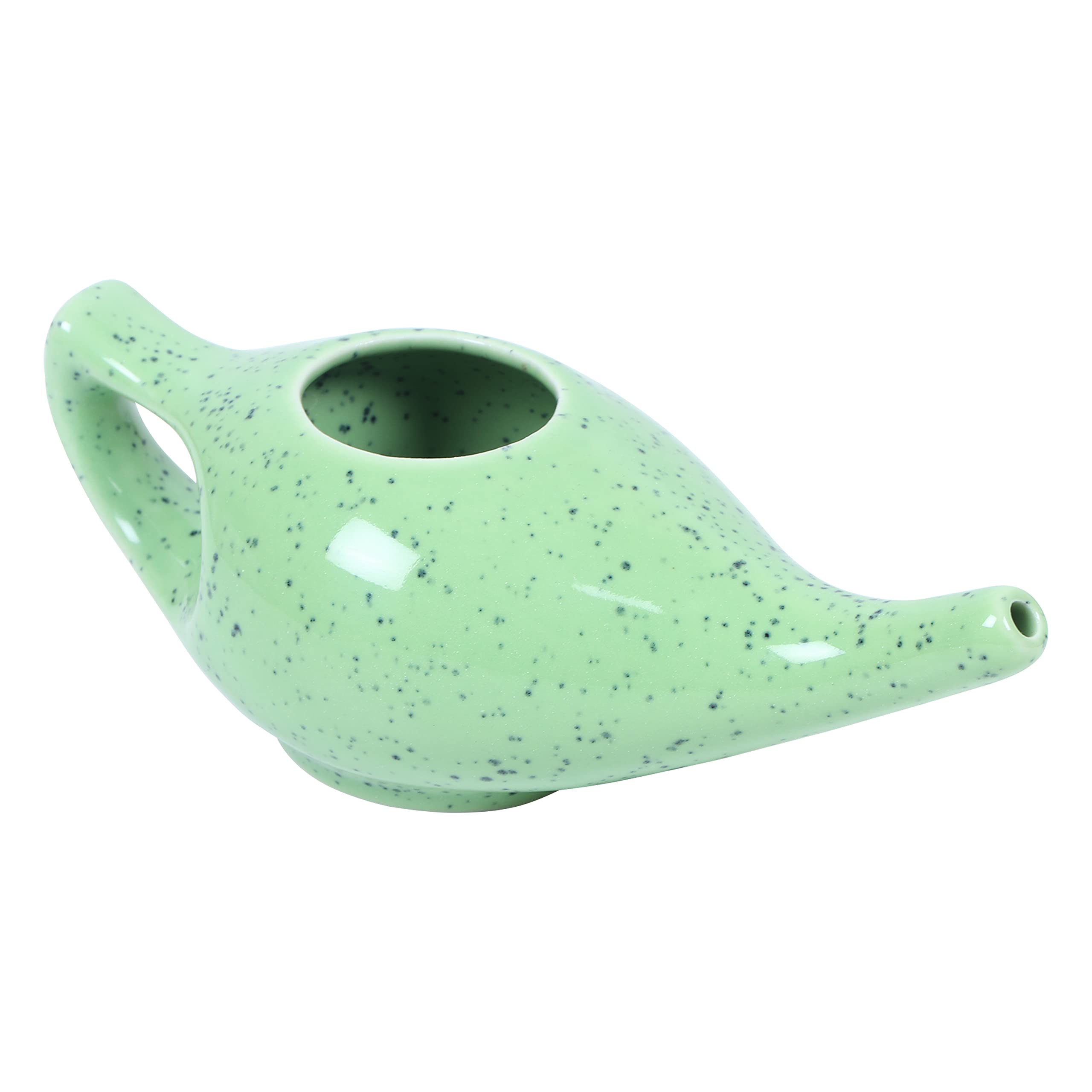 Leak Proof Durable Porcelain Ceramic Neti Pot with 10 Sachet Neti Salt Hold 300 Ml Water Comfortable Grip | Eco Friendly Natural Treatment for Sinus and Congestion (Green Mat)