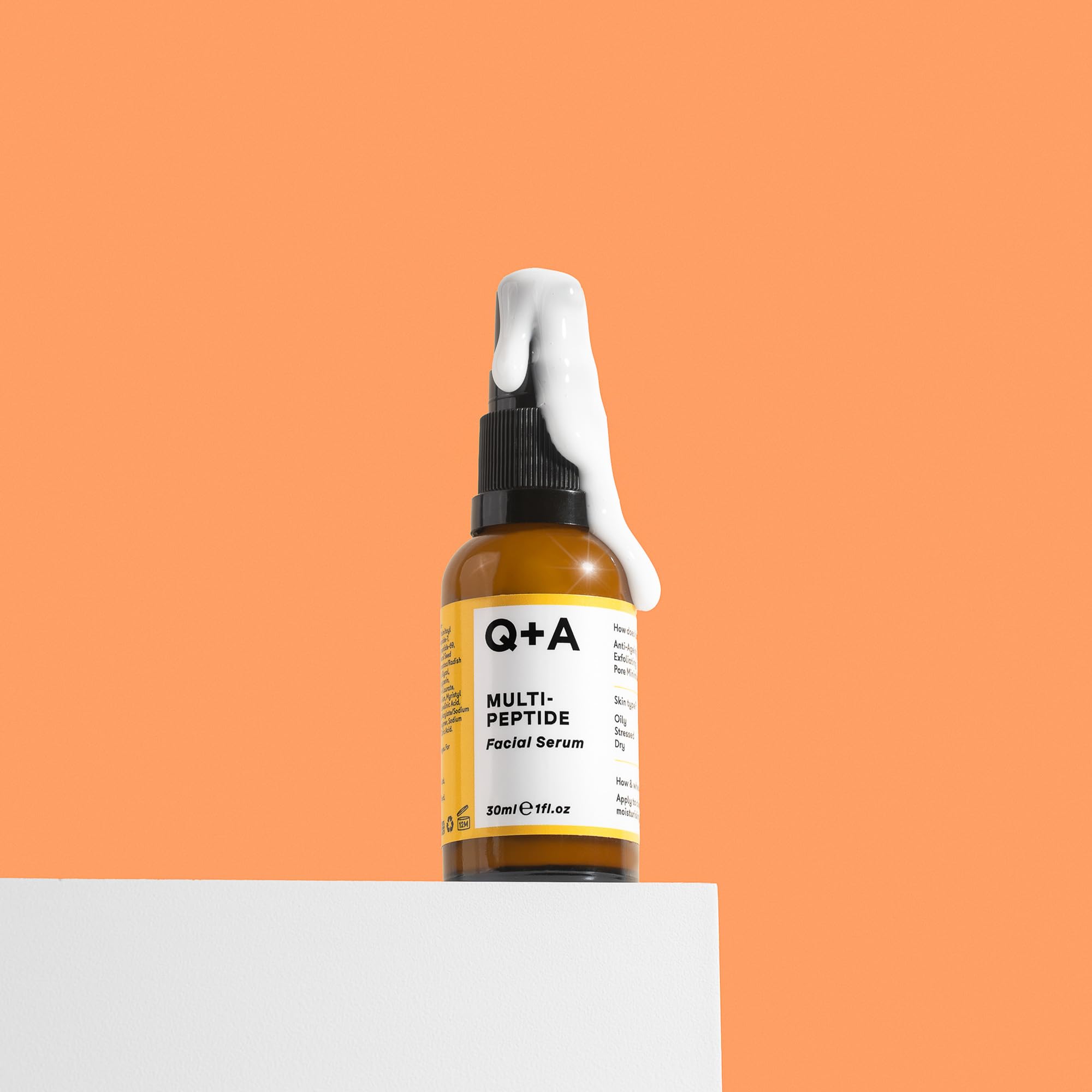 Q+A Multi-Peptydowe Serum (30 ml), Serum przeciwzmarszczkowy do twarzy z peptydami, bez zapachu, wygładza zmarszczki, poprawia koloryt i elastyczność, pielęgnacja dla młodego blasku