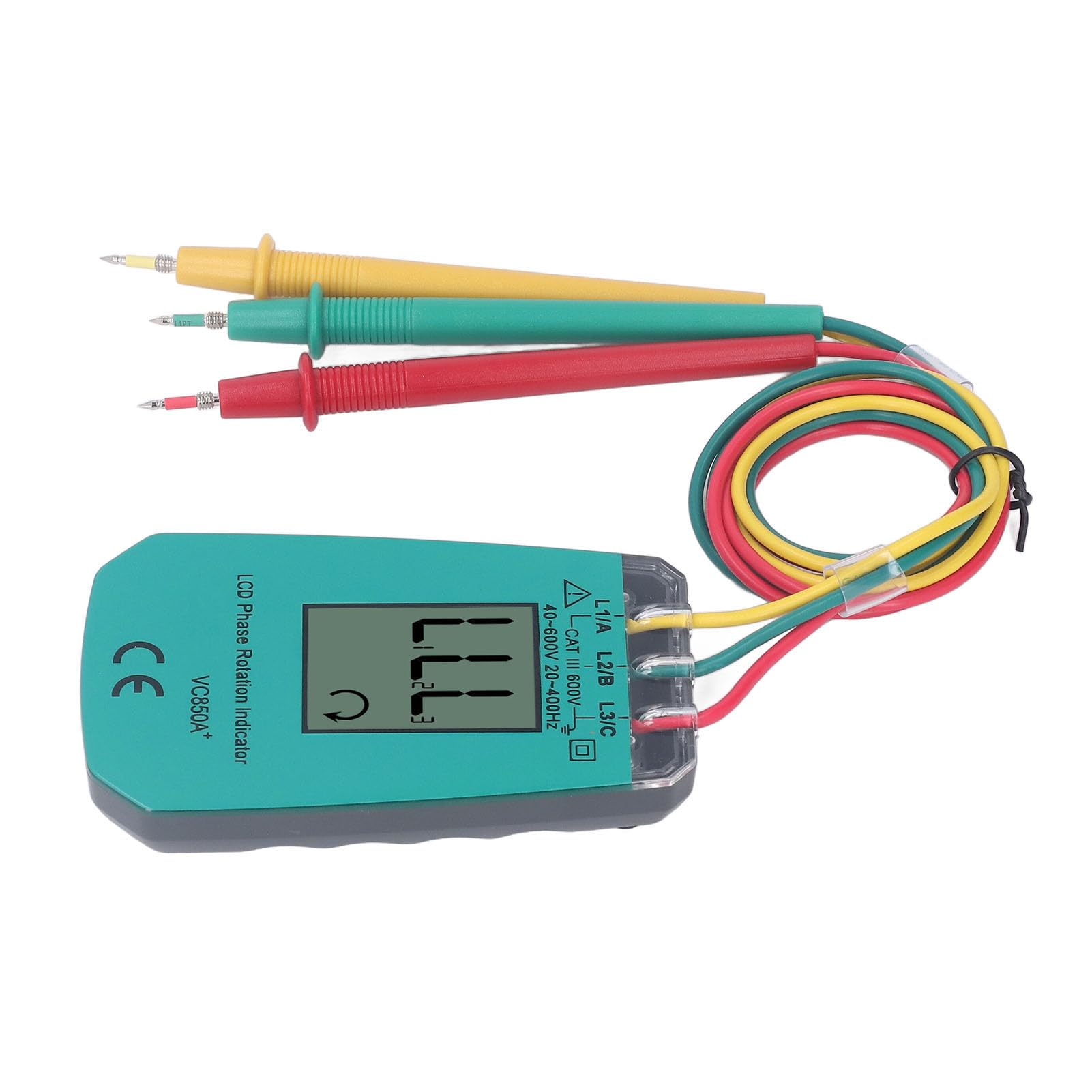 3 -fazowy tester testera inteligentnego wyświetlania napięcia wyświetlania wyświetlania napięcia wyświetlania 40–600 V Materiał ABS instalacji silnika