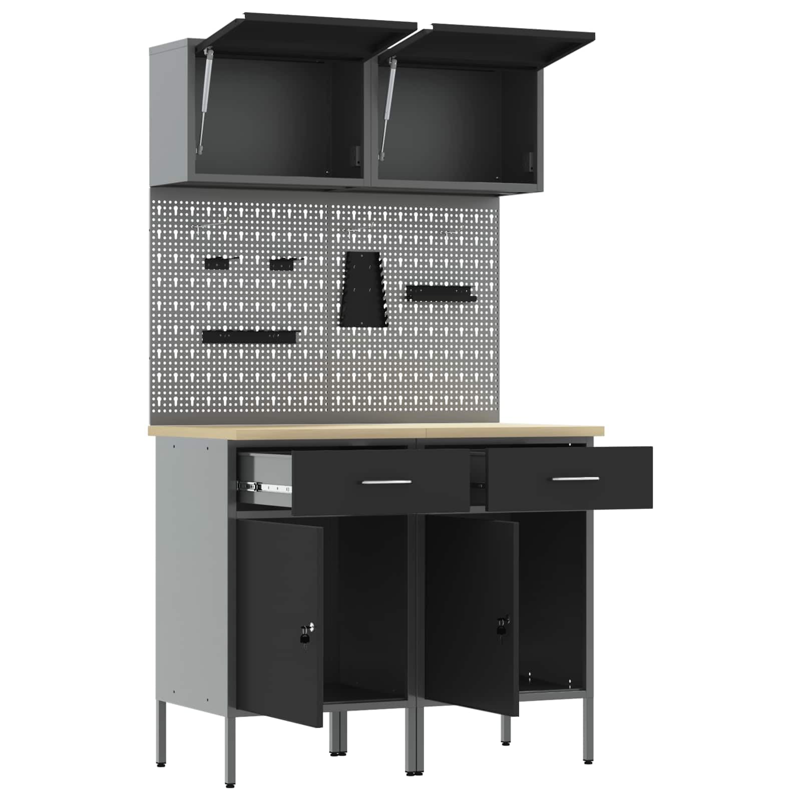 vidaXL Stół warsztatowy z szufladą 8 pcs Szary 100 x 55 x 200 cm Stal, Rozwiązania do przechowywania narzędzi, uchwyt na akcesoria, szafka z pojemnikami i półkami