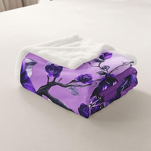 Miniatura 5 de Manta de vellón de franela de mariposa morada, diseño floral de ramas botánicas, súper suave para cama, sofá, sofá, flores rosas, animales Púrpura