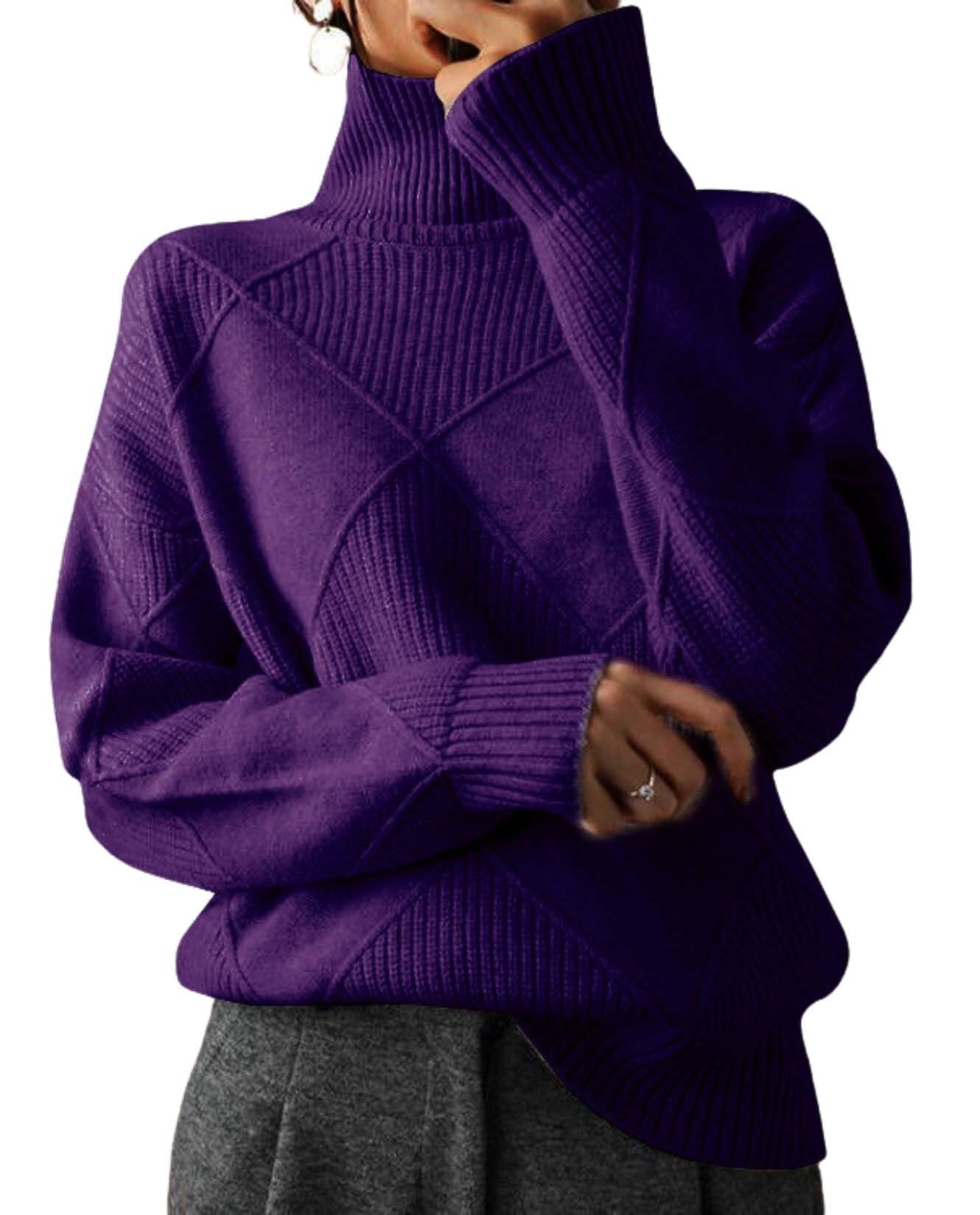 Turtleneck Kintted Sweaters for Women Long Sleeve Cable Kint Chunky Sweater Fall Winter Warm Loose Casual Tops