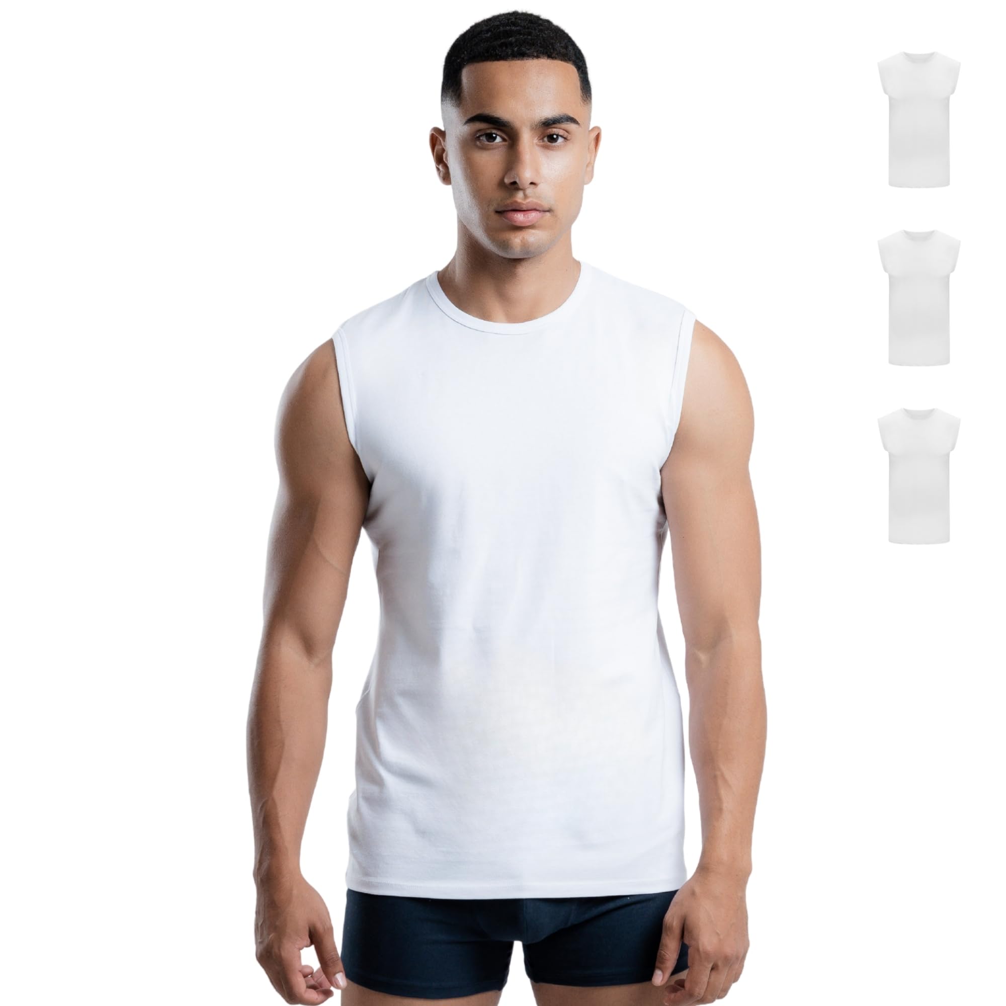 SKIPPER Lot de 3 débardeurs sans manches pour homme, en coton stretch, respirants et indéformables, coupe ajustée, taille S à 3XL
