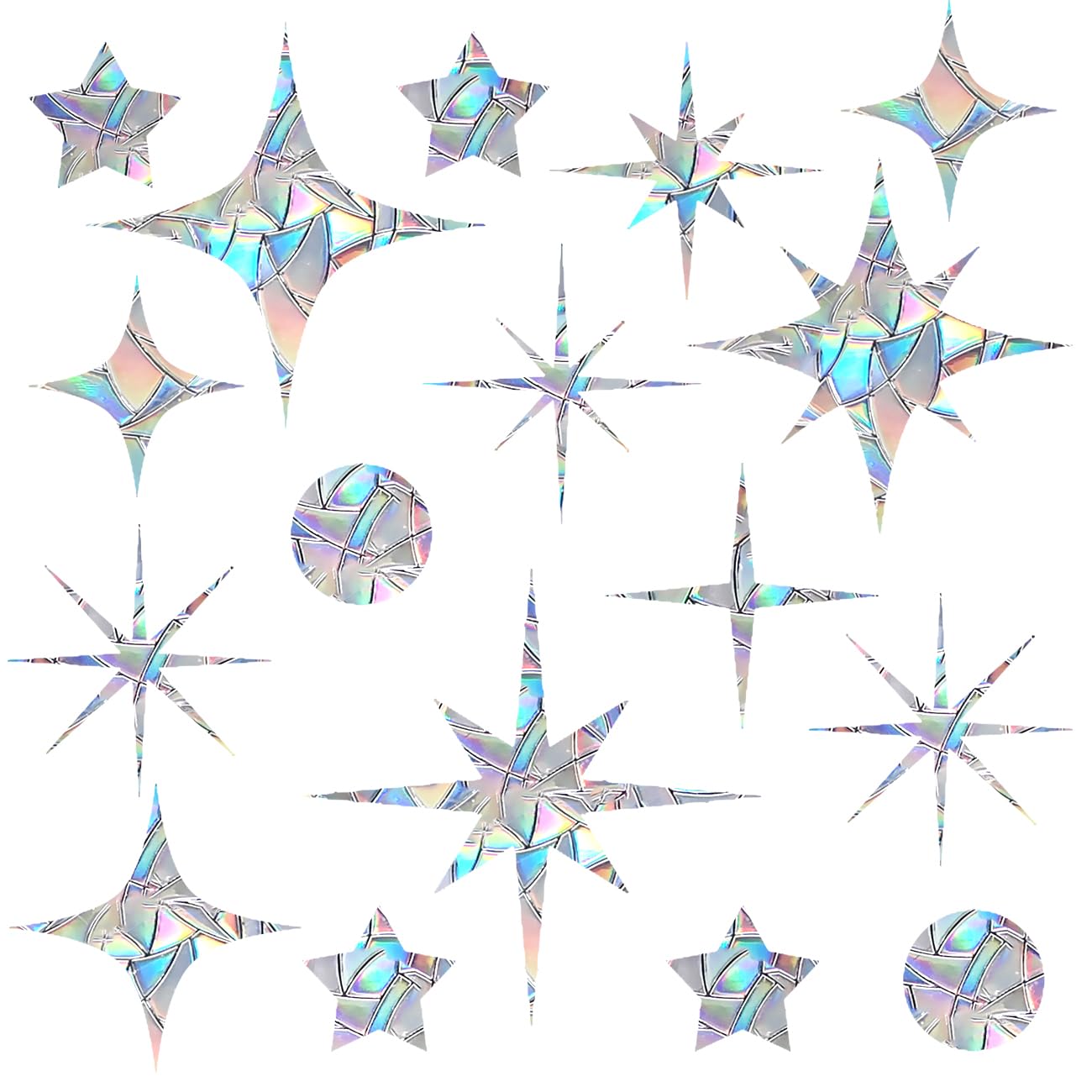 EONBES 51 Pieces Window Decals for Bird Strikes - Suncatcher Rainbow Static Clings for Windows - Anti-Collision for Glass Windows and Doors, Star Style