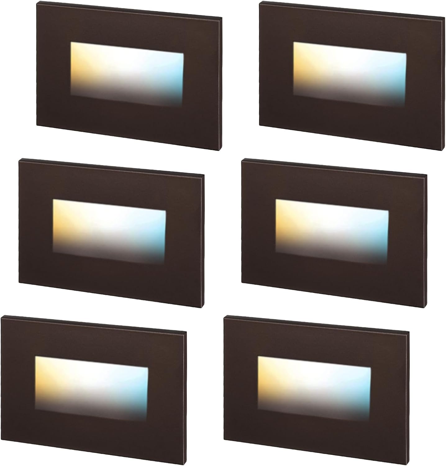 LEONLITE 5CCT 120V LED Step Lights, 3.5W 150LM 5%-100% Dimmable Horizontal Stair Lights Indoor Outdoor Wet Location, CRI90+ & ETL, 2700K/3000K/3500K/4000K/5000K, Aluminum, Oil Rubbed Bronze, Pack of 6