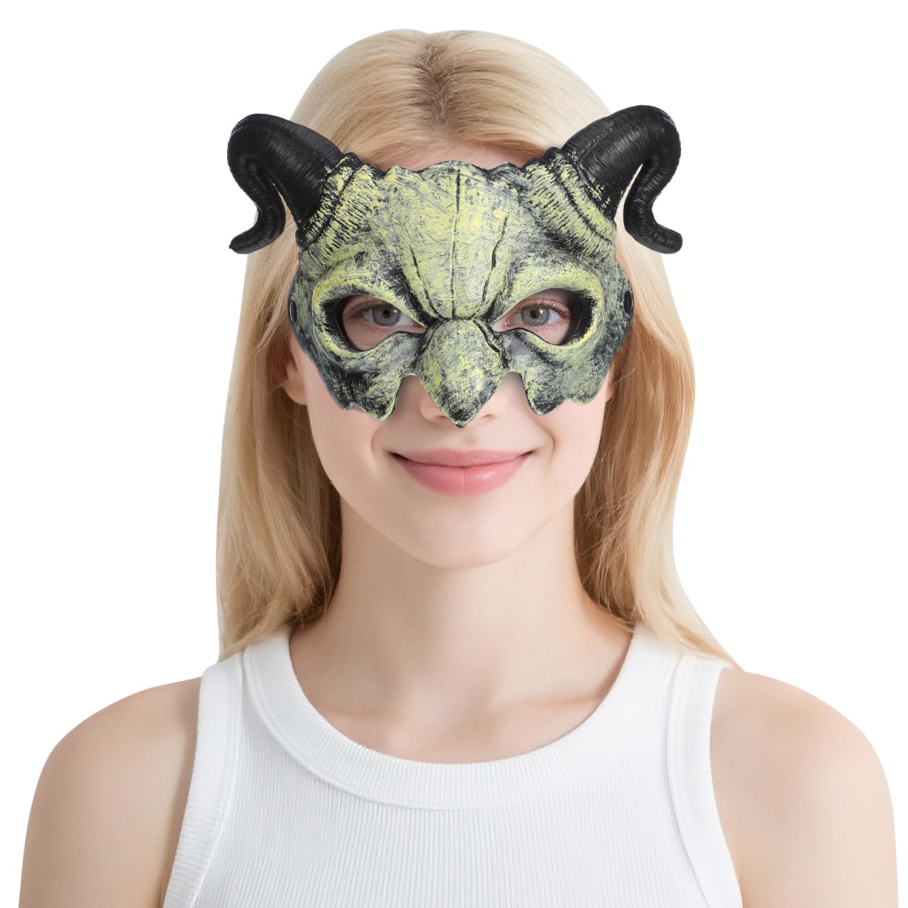 STOBOK Halloween Devil Mask Horror Half Face Mask Scary Horn Ghost Monster Cosplay for Halloween Cosplay Costume Beige