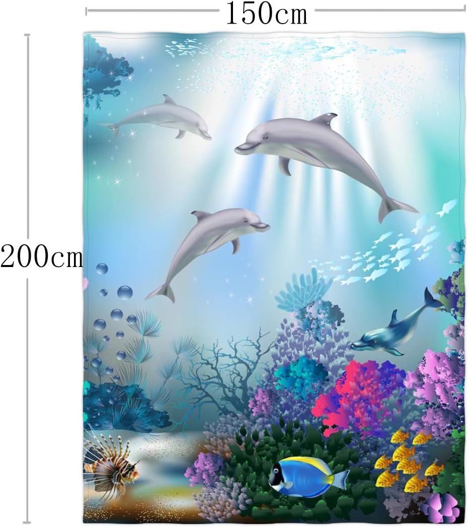 QH 60 x 80 Inch Dolphin Underwater World Pattern Super Soft Throw Blanket for Bed Sofa Lightweight Blanket for All Seasons - Image 2
