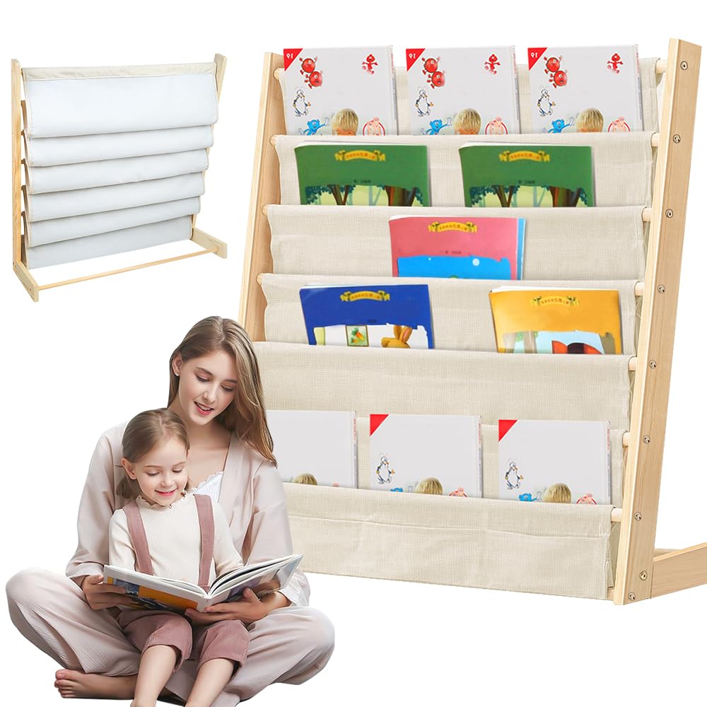 OHMG-Biblioteca infantil de madera,Almacenamiento de libros y juguetes,Estante Montessori,Estantería para libros infantiles de madera,Biblioteca Montessori para niños, almacenamiento de libros