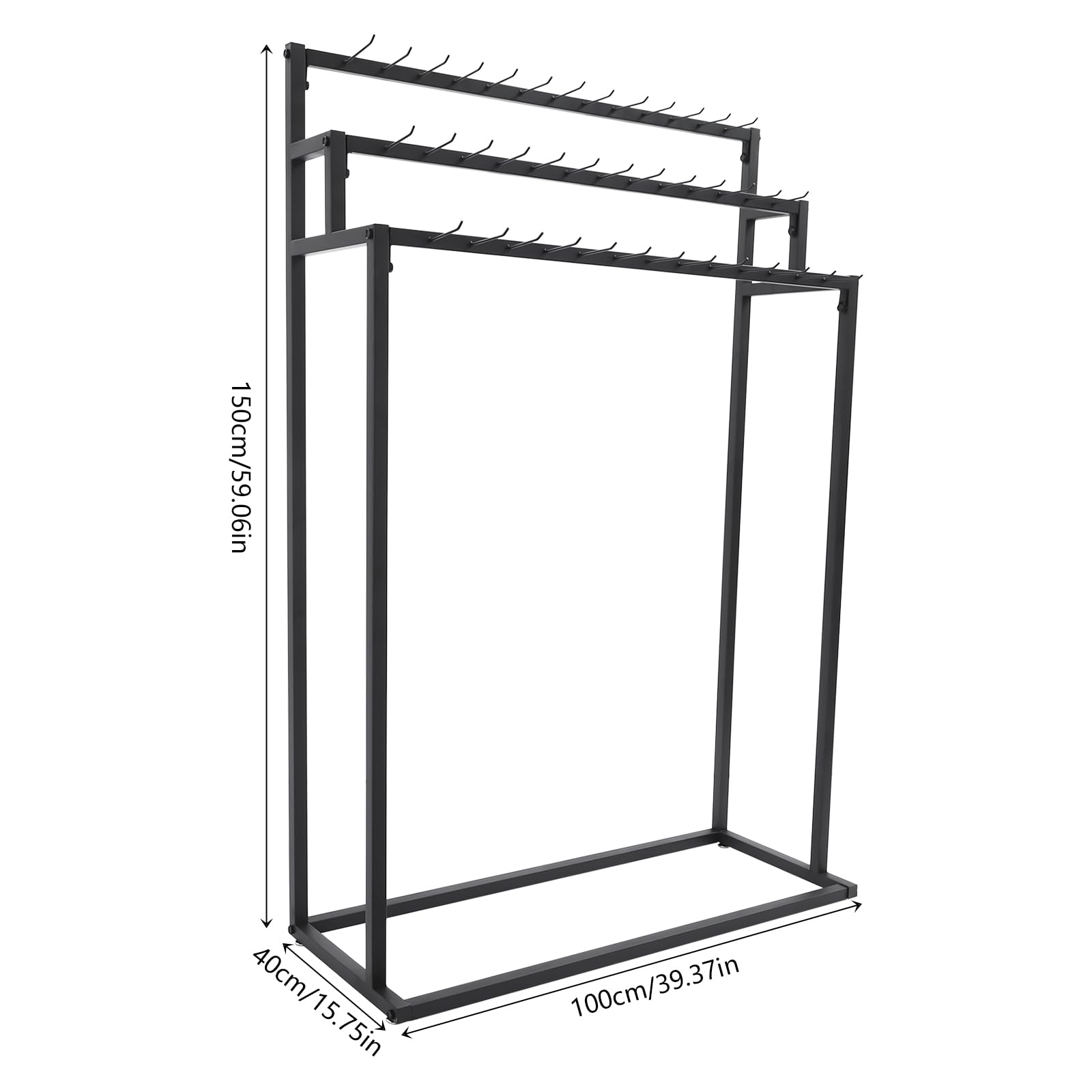 HZOPUTLH Belt Hanger, 3 Tier Freestanding Belt Display Rack with 39 Hooks, Tie Racks Belt Organizer Purse Hangers, Floor Mounted Retail Display for Belts, Ties, Scarves (Black)