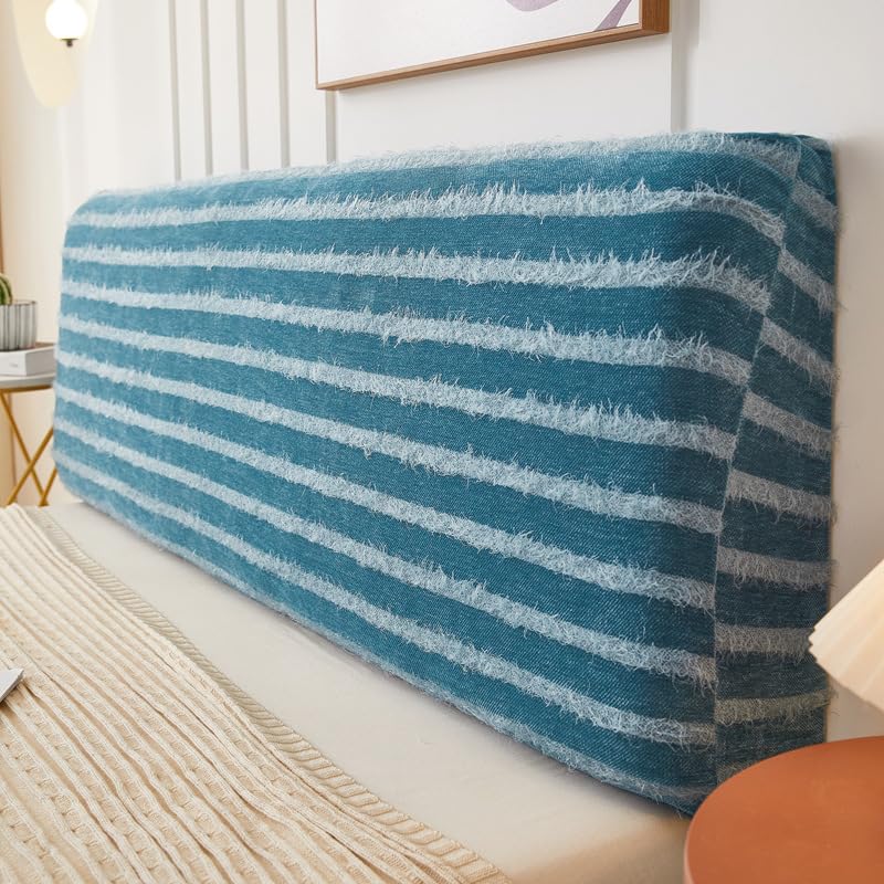c - Funda protectora para cabecero de terciopelo de algodón de color sólido, 150 cm de largo (azul)