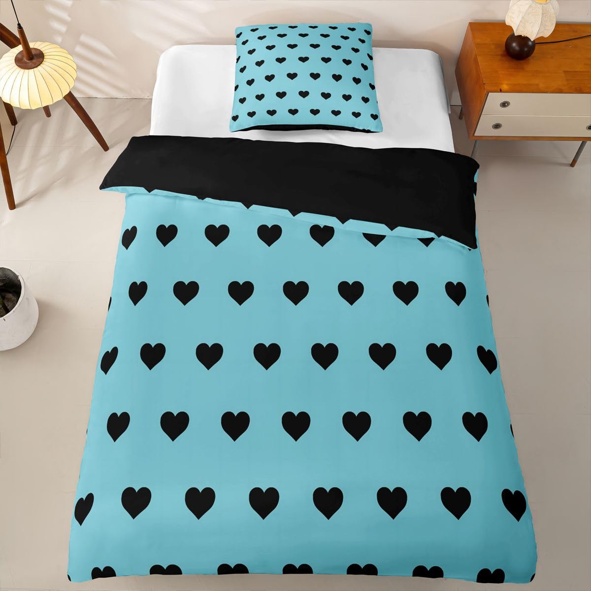 Homewish Liebesherzen Cyan Microfaser 135x200 Bettwäsche 4teilig
