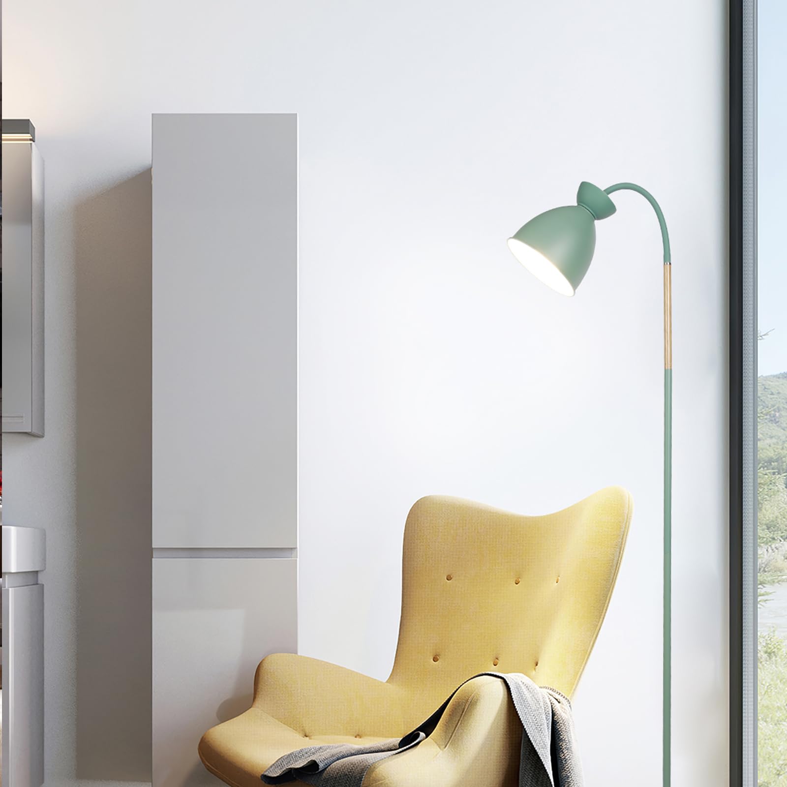 Lampada da Terra Vintage, Metallo Lampada da terra LED con Luce da Lettura, E27 MAX 60W Lampade da Terra Salotto, Verde Piantana Luce Regolabile H 159 cm per Camera da Letto, Ufficio, Studio