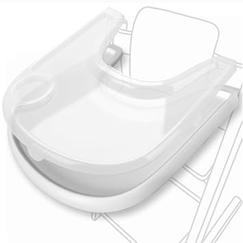صينية بديلة وغطاء لكرسي Stokke Tripp Trapp المرتفع | مجموعة من صينية بيضاء غير لامعة + غطاء شفاف لسهولة التنظيف والشفط القوي