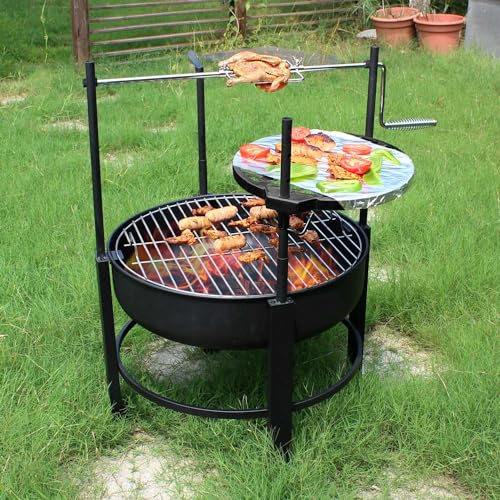 Fire Pit Steel Outdoor, 26In Firepit with Removable Cooking Grill, Cooking Grate, Rocking Rod, Waterproof Cover, Wood Burning Outside Patio Backyard Garden for Campfire Bonfire Camping Picnic - Image 4
