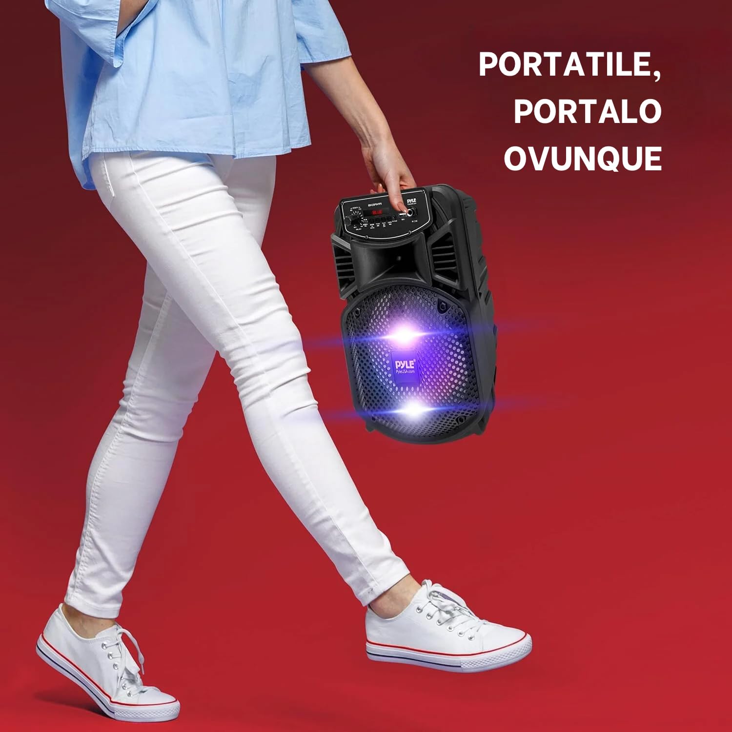Pyle Speaker Bluetooth Portatile,Ricaricabile da 300W con Subwoofer da 20,32 cm e Tweeter da 2,54 cm, Ingresso Microfono, MP3/USB, Radio, Telecomando