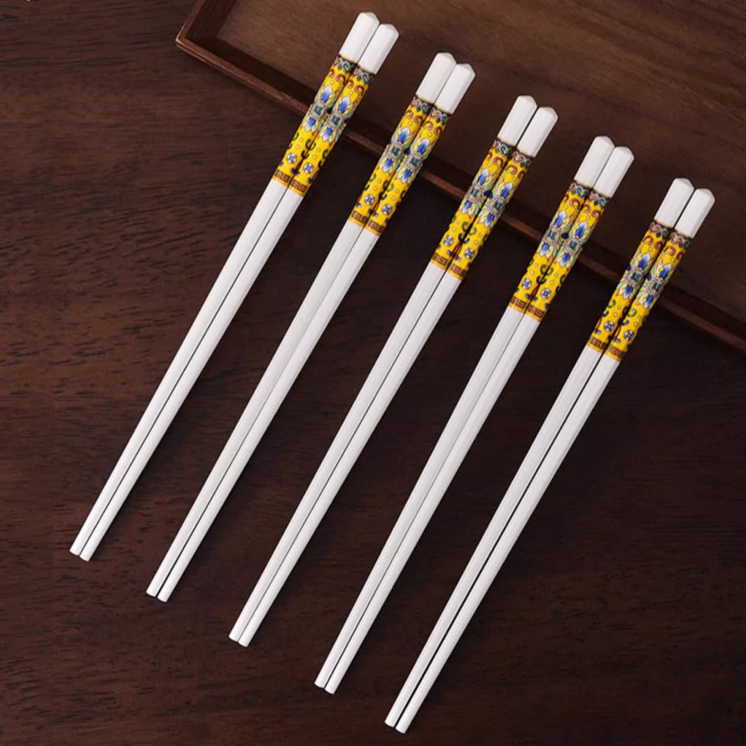 Coffret cadeau de baguettes en porcelaine chinoise, coffret cadeau de 10 paires de baguettes réutilisables lavables au lave-vaisselle avec étui, baguettes en céramique d'os de haute qualité avec