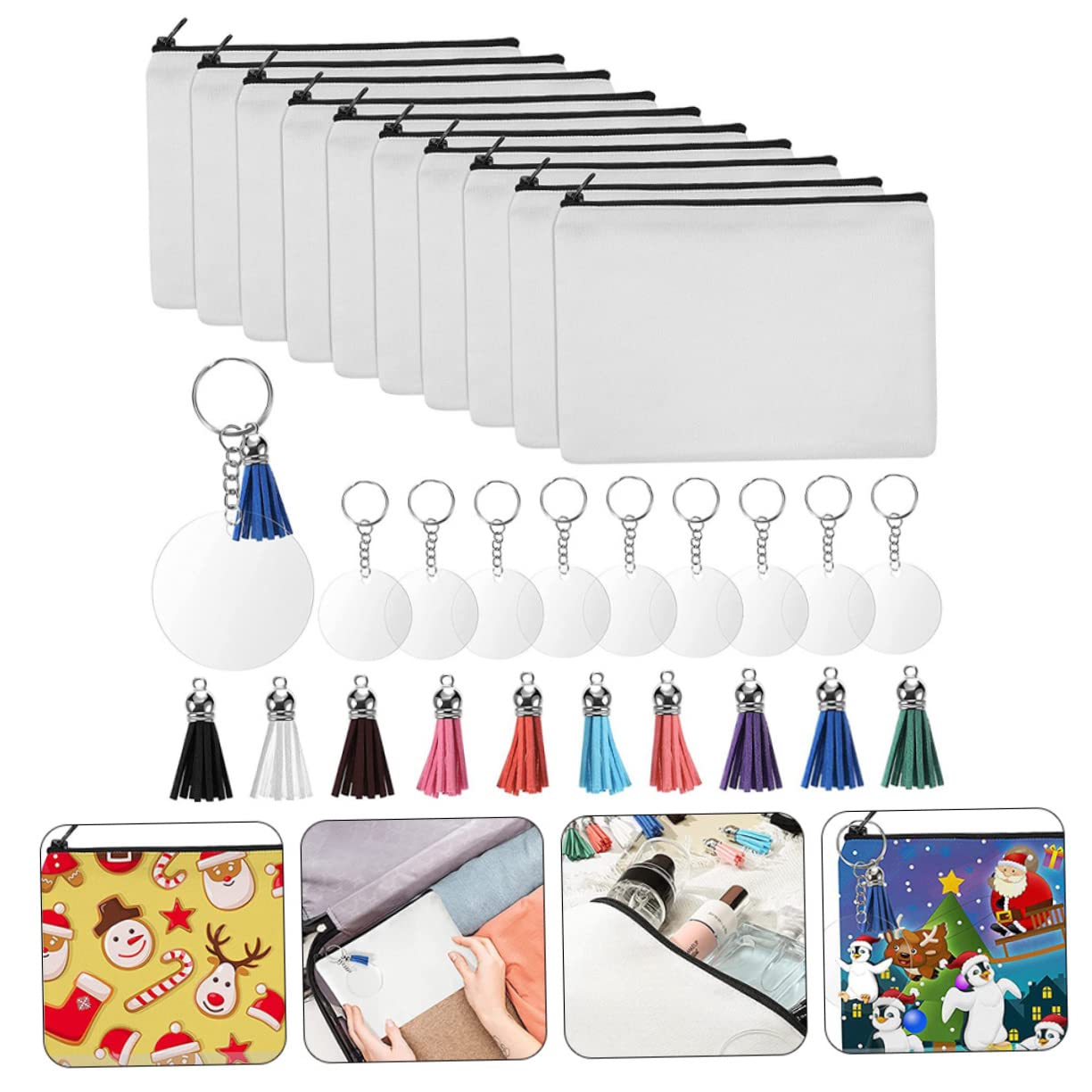 Set da 10 Astucci in Tela per Trasferimento Termico Cerniera, Borsa Cosmetica Spessa e Resistente, per Viaggi e Conservare Matite o Prodotti Nail Art