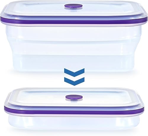 Miniatura 1 de Recipientes plegables para almacenamiento de alimentos, silicona premium, sin BPA, apto para microondas y horno con tapas, para viajes, campamento o