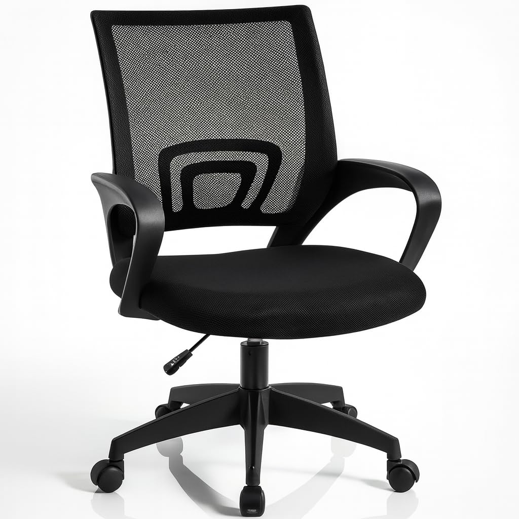T-LoVendo - Silla de Oficina o Escritorio ergonómica con Soporte Lumbar, Malla Transpirable, Regulable en Altura, Ruedas antiarañazos, Color Negro