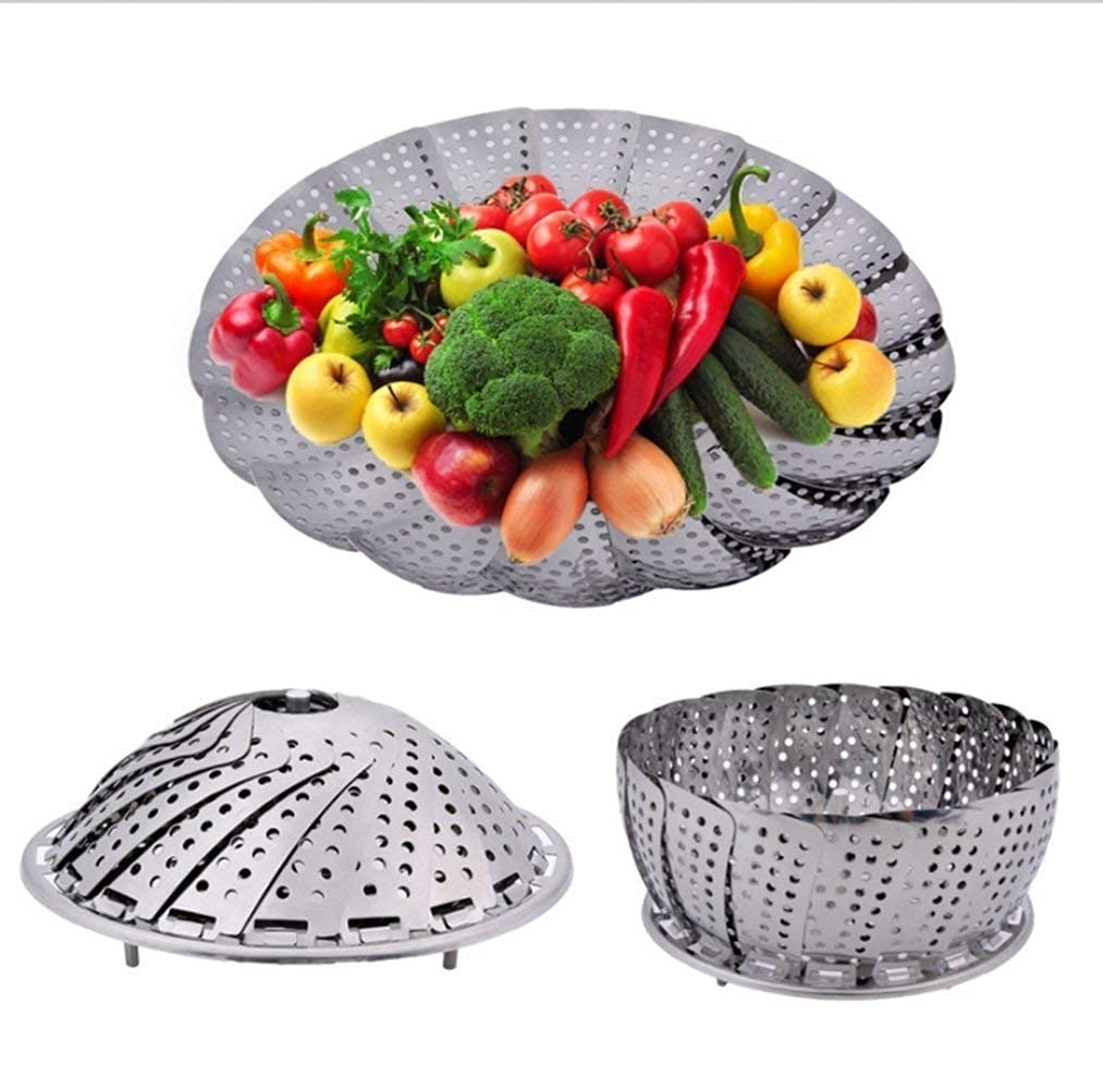 Veggie Vegetable Steamer Basket, Folding Steaming Basket, Metal