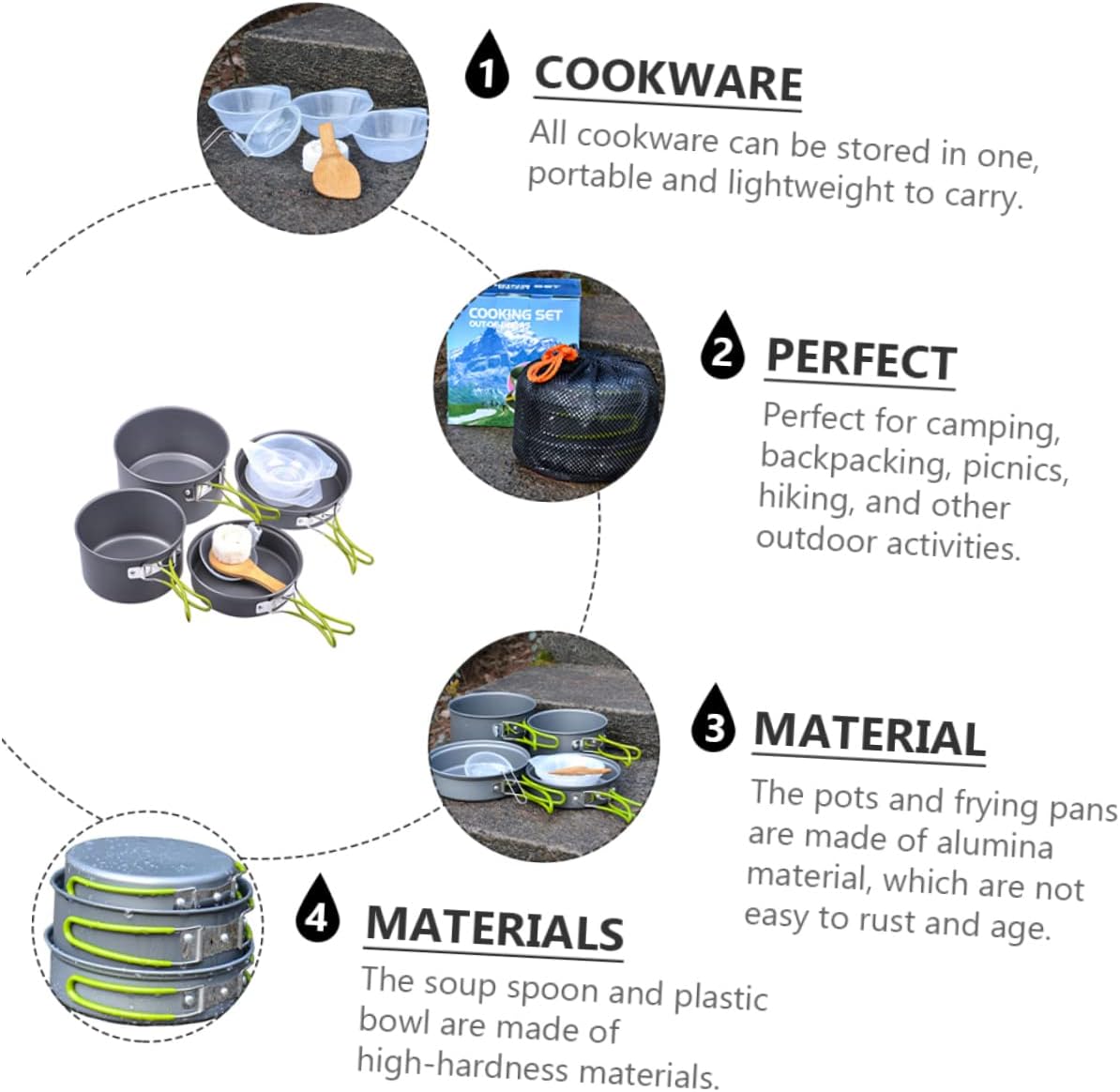 1Set Camping Cookware Set Portable Outdoor Cooking Kit for People Lightweight Pots and Pans for Hiking Backpacking Picnics and BBQ Activities