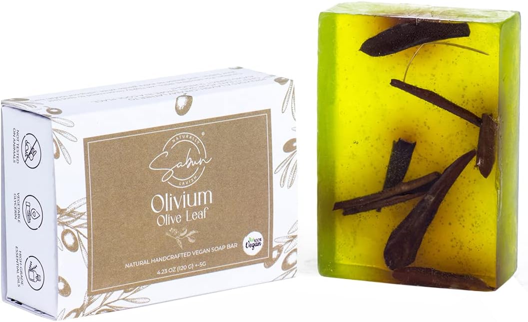 SABUN CO. Olive Oil - 100% Handcrafted Natural Olive Leaf Extract Soap - Vegan, Moisturizing Glycerin Soap - Fresh, Clean Scent - Face, Body & Hair Bar - [4.23 oz - 120 gr]