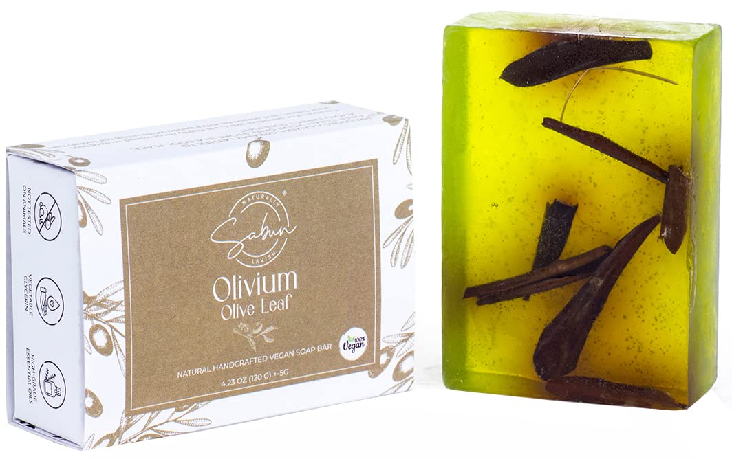 SABUN CO. Olive Oil - 100% Handcrafted Natural Olive Leaf Extract Soap - Vegan, Moisturizing Glycerin Soap - Fresh, Clean Scent - Face, Body & Hair Bar - [4.23 oz - 120 gr]