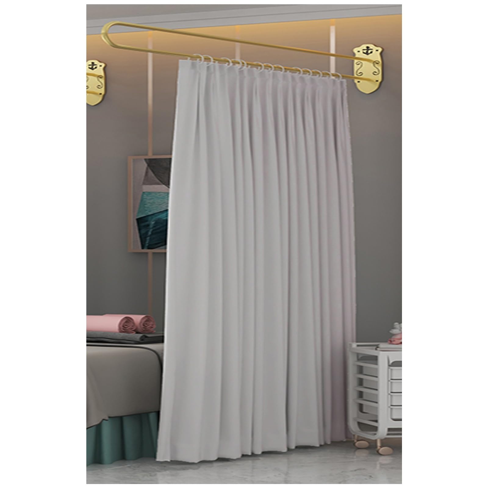 GLDYTVF Set of 3/2/1 Gold U Shaped Metal Curtain Rods for Room Dividers Ideal for Salons Rooms Hospitals 200cm/6.6ft Adjustable Length.