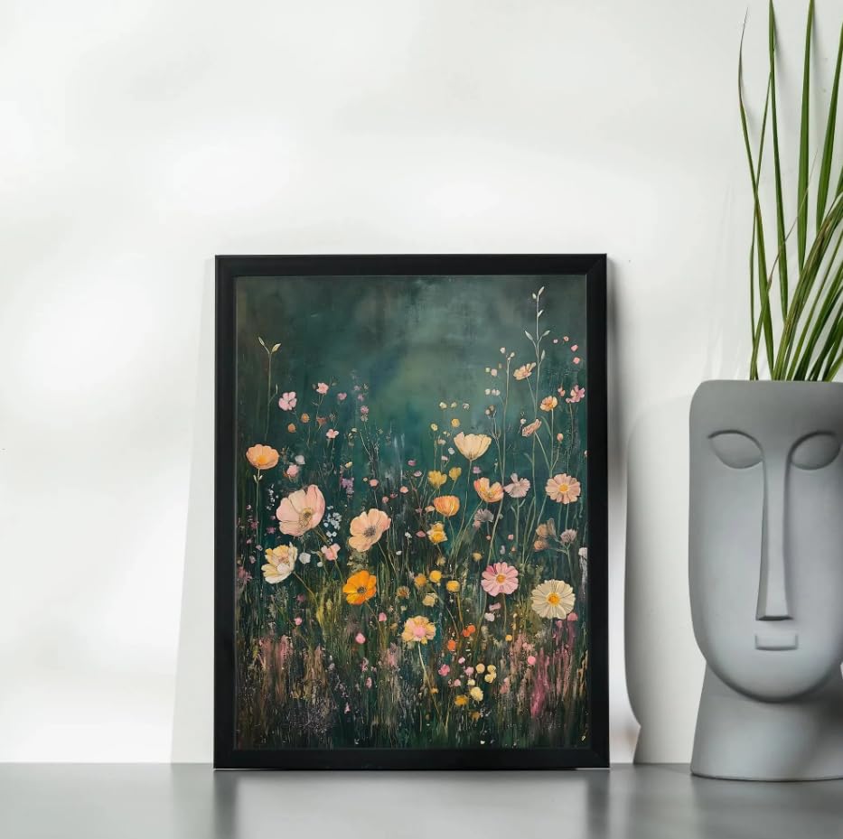 Art mural abstrait fleurs sauvages sur toile haut de gamme avec cadre 70x100