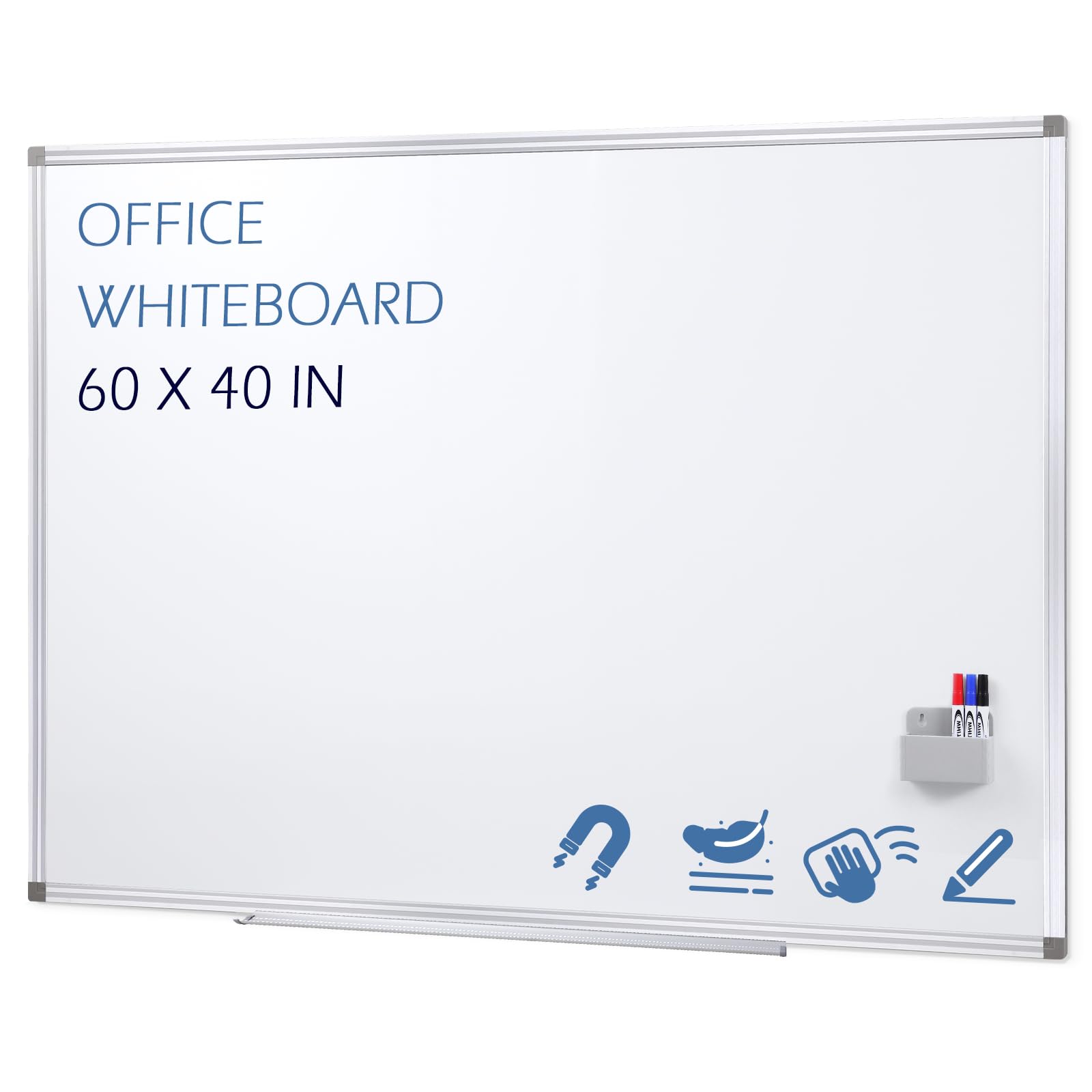 60" x 40" Dry Erase Board, Large White Board for Wall & Magnetic Pen Holder, for Home School Office Conference Room