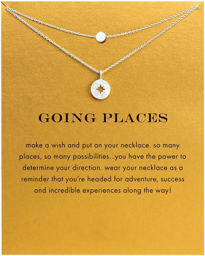 Friendship Handmade Compass Necklace Good Luck Elephant Pendant Chain Necklace with Message Card Gift Card