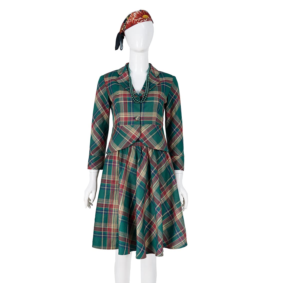 TeyujosemWomen's Vintage dress Christmas Holiday Long Sleeve Plaid Dress Set