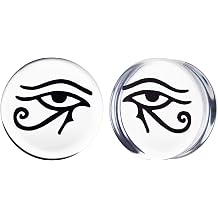 Clear Glass Ear Plugs Double Flare Gauges Eye of Horus & Ra Carved