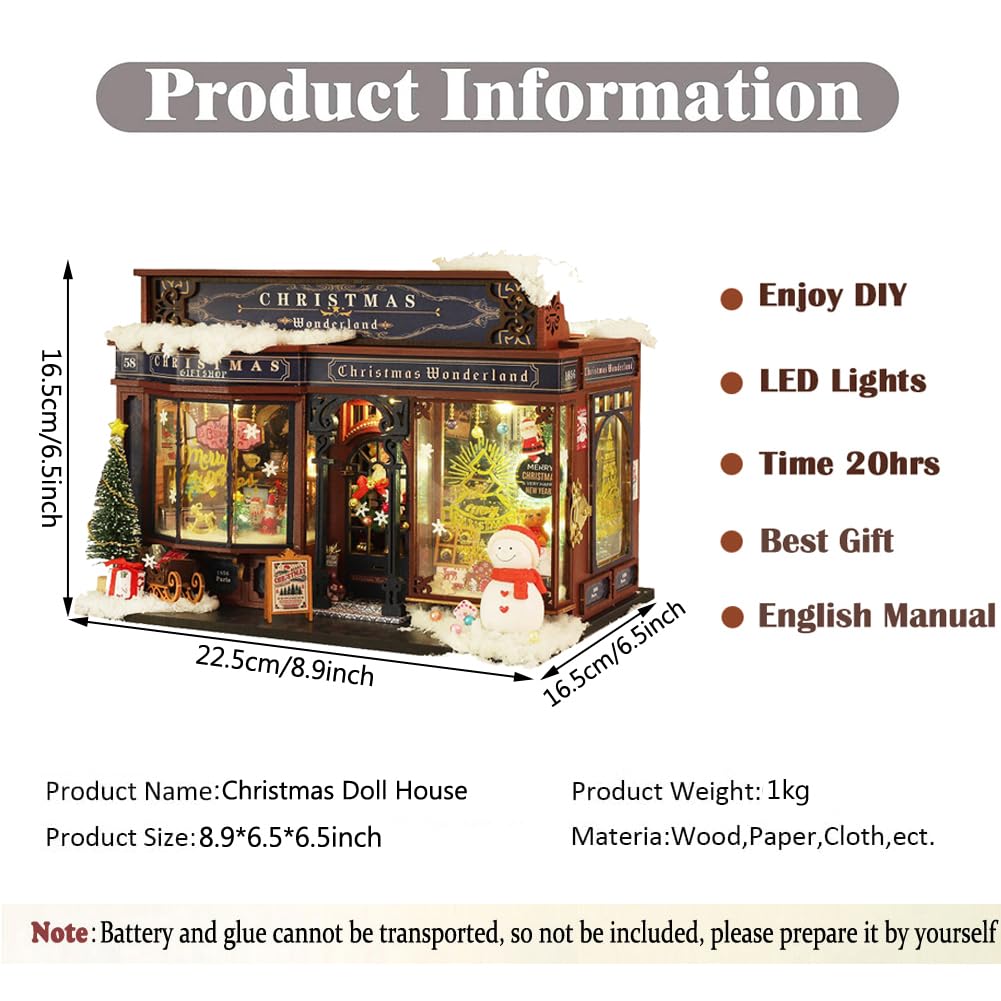 Kit fai da te per casa delle bambole in miniatura, kit casa delle bambole in legno con luce LED, idea creativa per la stanza per bambini/adulti, kit fai da te per casa delle bambole di Natale