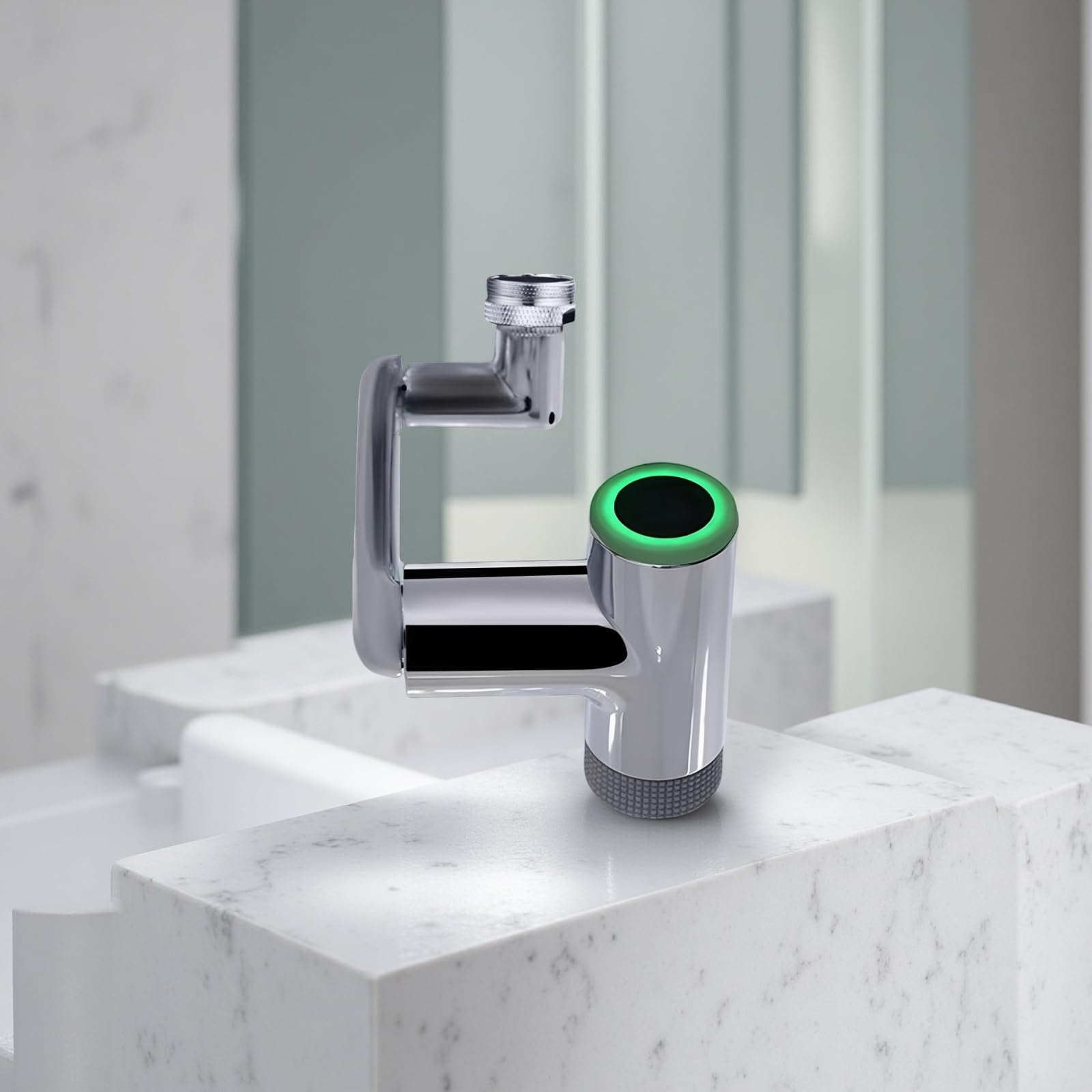 Armaturenaufsatz mit mechanischem Arm und Temperaturanzeige, beleuchteter Wasserhahn Verlängerer fürs Bad, robustes Metall, Chromoberfläche, einfache Montage, präzise Wasserführung