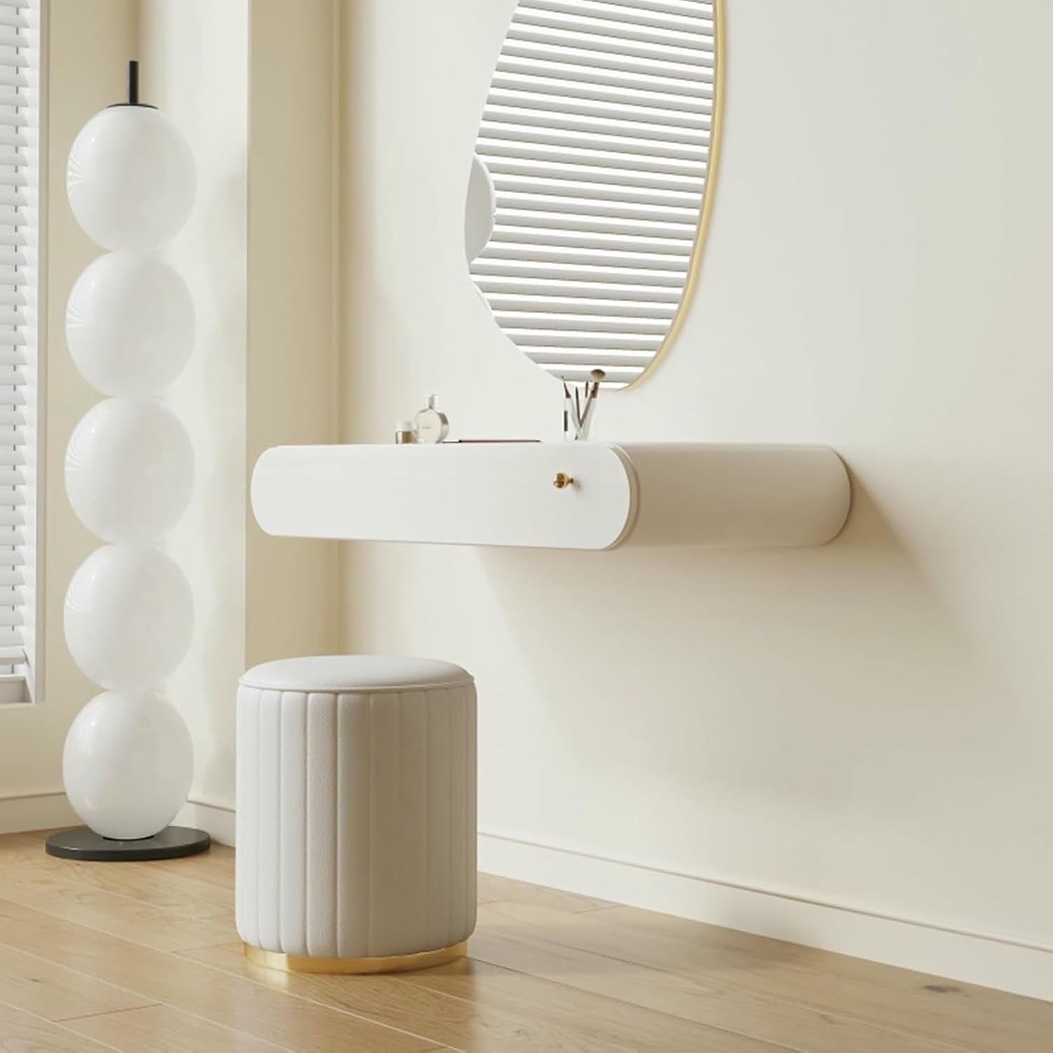 Modern Floating Dresser Desk with Drawers, Wall-Mounted Makeup Vanity Table, Space-Saving Corner Dressing Table for Small Bedrooms