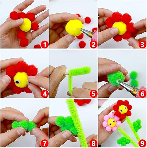 Miniatura 4 de Praisebank Pompones multicolores, 800 pompones de varios tamaños para artes y manualidades, pompones en frasco, pompones para manualidades.