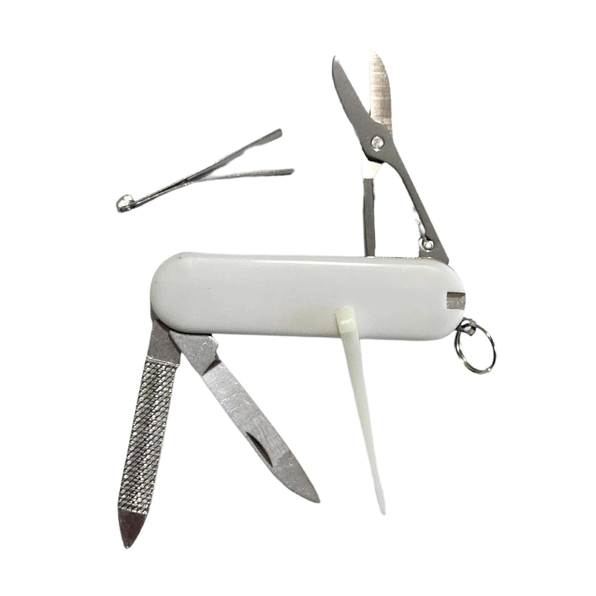 Holden USA Mini Keychain Pocket Multi Tool 5-in-1, White Folding Blade with Scissors, File, Tweezers, Toothpick & Key Ring, Compact 2.3”, 0.7 oz