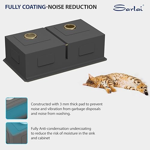 Vista 145 de Sarlai Fregadero doble de 33 piezas para empotrar - Fregadero de cocina de 33 x 19 pulgadas, acero inoxidable de calibre 16, esquina redonda, doble