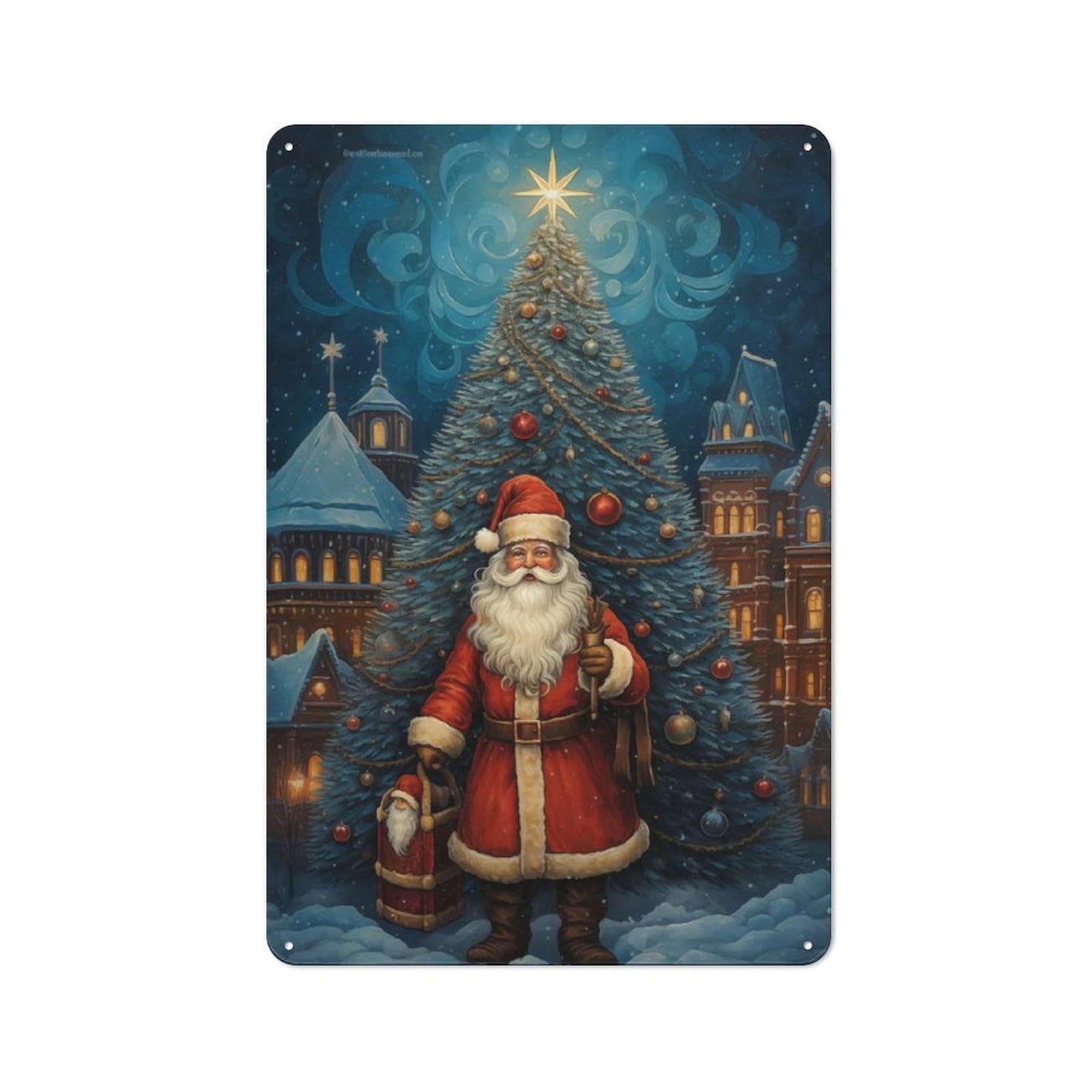 Junmoney Happy Xmas Santa Claus Vintage Tin Sign 30X20cm Featuring For Café Or Home Bar, A Metal Wall Feature For Cafés And Home Bars