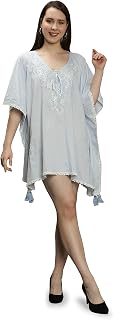 Aditi Wasan Women's Kaftan, Embroidered Cotton Fabric - Freesize, Light Blue Price In India