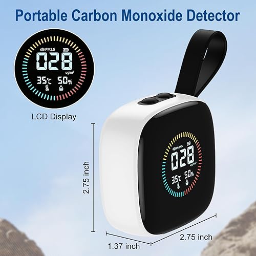 Miniatura 6 de Detector de monóxido de carbono portátil, detector de monóxido de co co recargable 3 en 1 con Fahrenheit (F) y humedad, co-detector para viajes,