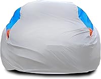 Vista 17 de MORNYRAY Funda impermeable para auto para todo tipo de clima, protección UV, resistente al viento, para exteriores, ajuste universal para sedán Azul