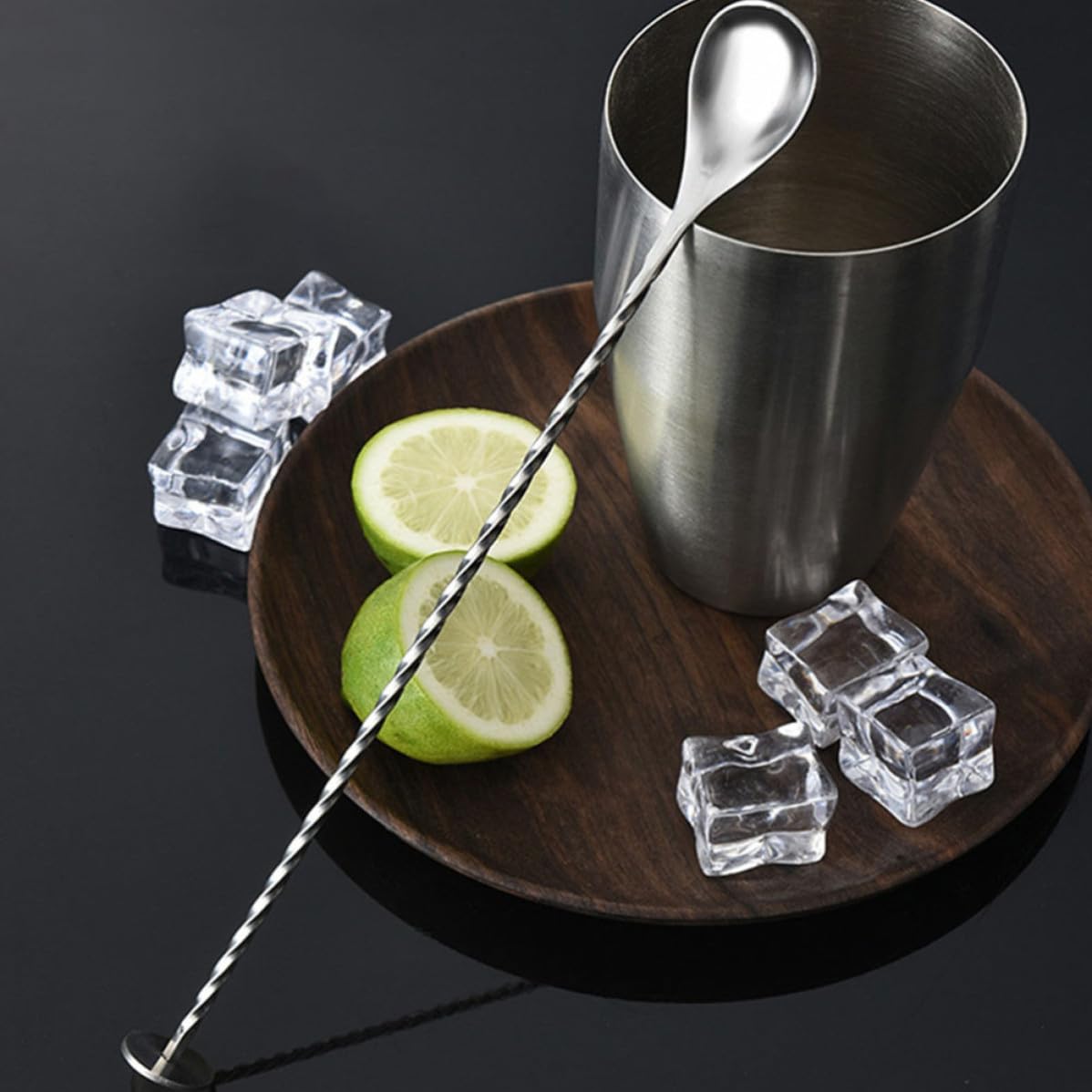 TOYANDONA Juego de Coctelera de 12 Piezas Soporte de Bambú y Acero Inoxidable para Preparar Cócteles en Bar o Casa, Kit Profesional para Bebidas y Té
