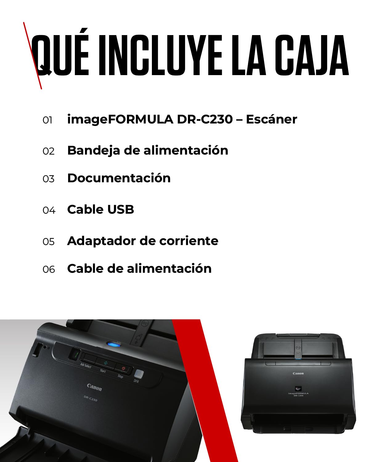 Canon imageFORMULA DR-C230 Escáner de Documentos | Escaneo a Doble Cara con USB en hogar y Oficina | Alimentador automático de 60 Hojas | hasta 30 pág por min | Incluye Software Canon CaptureOnTouch