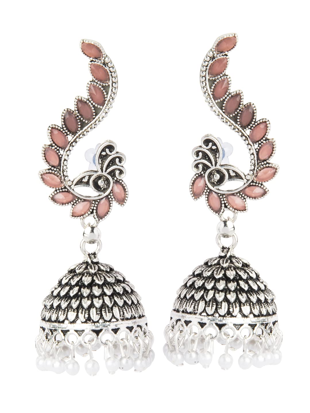 Shining Jewel - By ShivanshShining Jewel Silver Antique Oxidised Traditional Peacock Jhumka With Pearls Earrings for Women