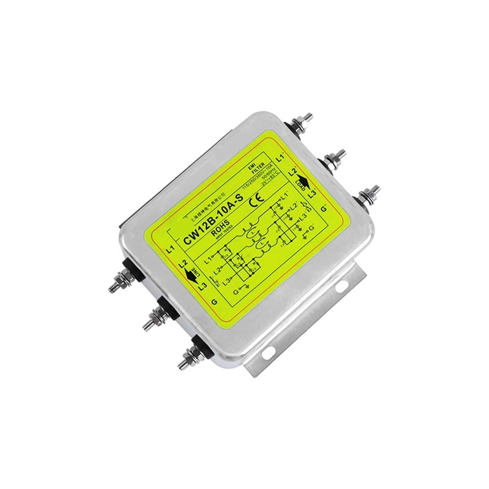 Filtro antiinterferencias bipolar CW12B-10A trifásico de 380V CA 2