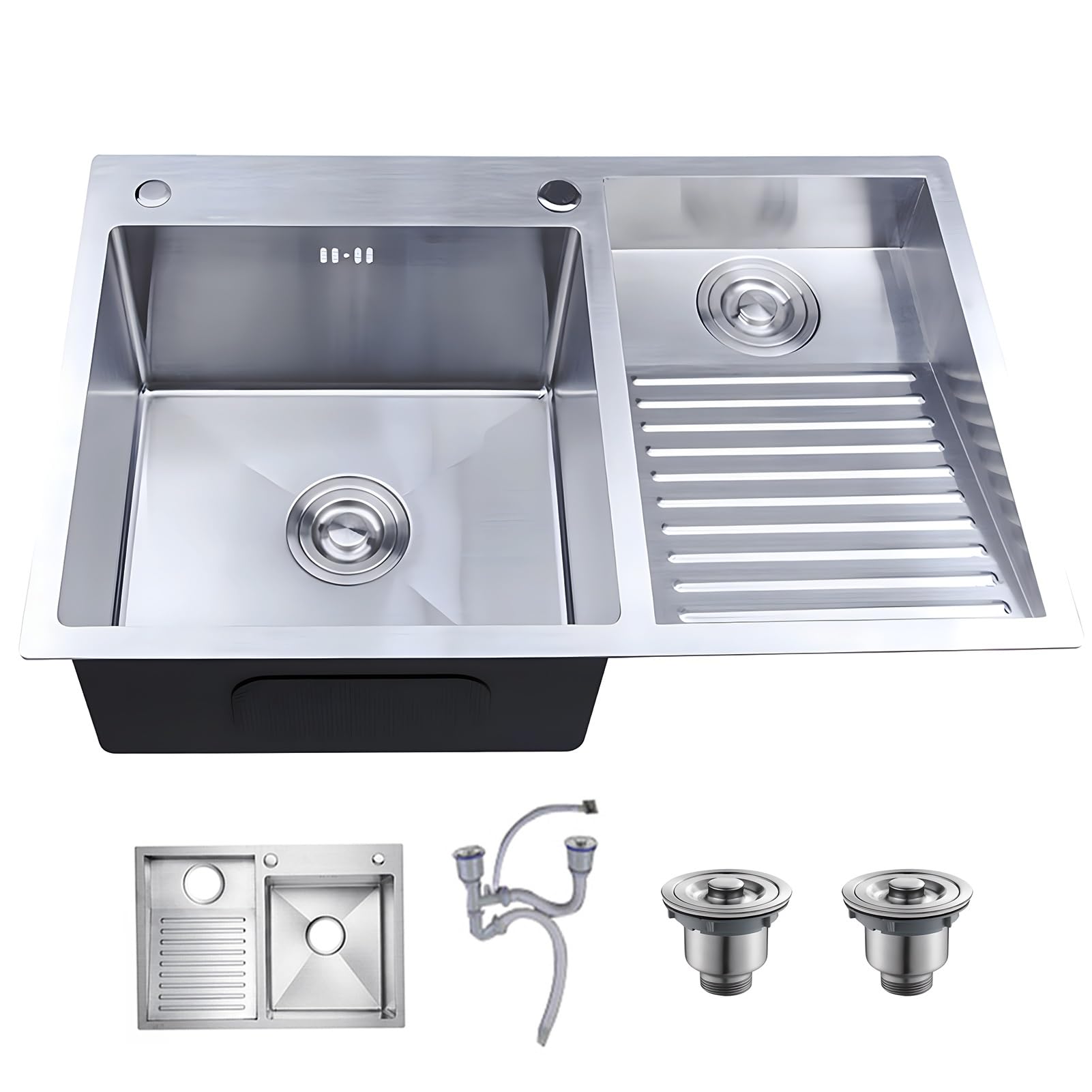 Household Laundry Sink with Washboard,Stainless Steel Laundry Sink,Utility Sink,wash Sinks for Laundry Room,Double Bowl Laundry Sink,Easy to Clean (Color : Right, Size : 80x48x22cm)